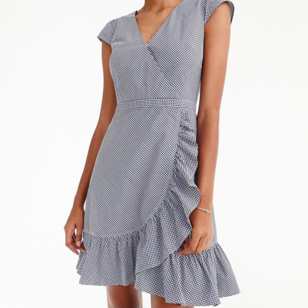 Faux Wrap Gingham Cotton J Crew Dress